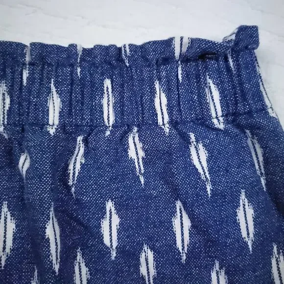J.Crew Aztec Western Linen Blue Skirt Feather Design Pocket Paper Bag Waist 4 - Picture 3 of 8